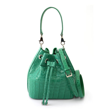 Sancho Genuine Crocodile Leather Mini Bucket Bag - Emerald Green