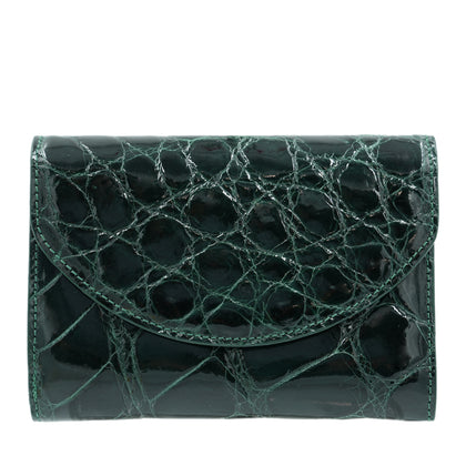 SANCHŌ Crocodile Leather Ladies 3-Fold Short Wallet - Green