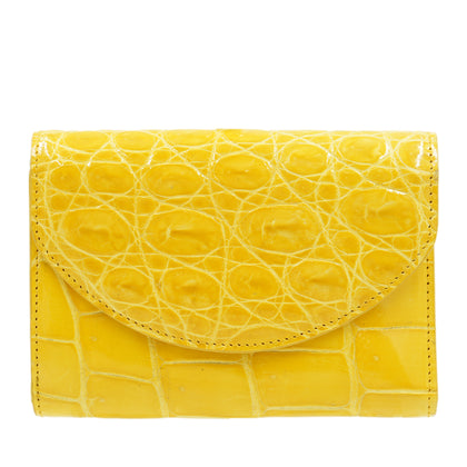 SANCHŌ Crocodile Leather Ladies 3-Fold Short Wallet - Yellow