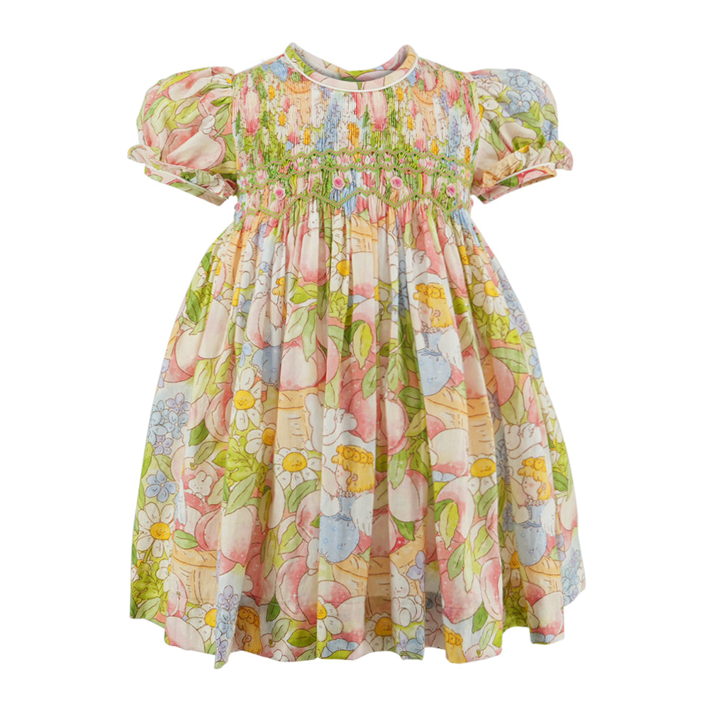 Eclat Bebe Bunny in the Peach Garden Cotton Hand Smocked Dress (OG7900)