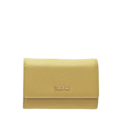 Carlo Rino Short Tri-Fold Leather Wallet - Yellow