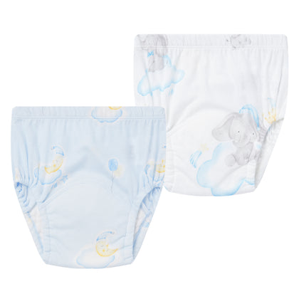 Purcotton Training Pants 2 in a Pack - Elephant (White) & Moonlit Clouds (Blue)