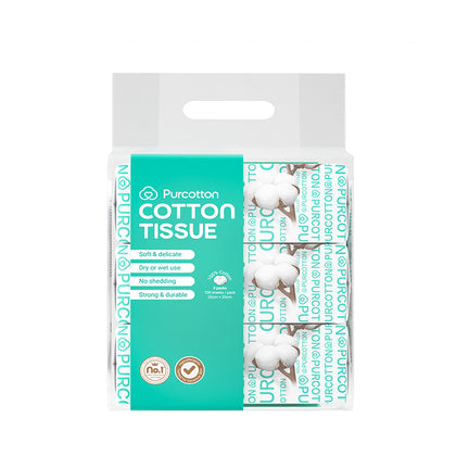 Purcotton Cotton Tissue 20cm x 20cm 100 sheets x 3 packs