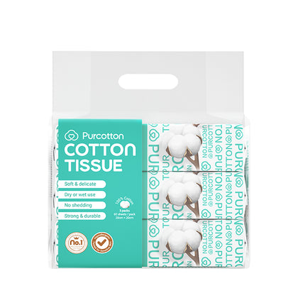 Purcotton Cotton Tissue 20cm x 20cm 60 sheets x 3 packs