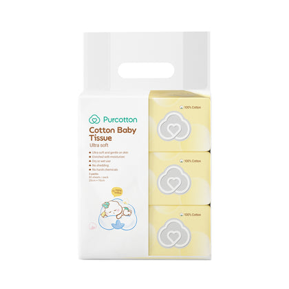 Purcotton Cotton Baby Tissue Ultra Soft 20cm x 15cm 80 sheets x 3 packs