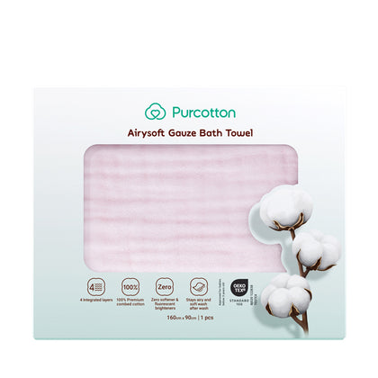 Purcotton Airysoft Gauze Bath Towel 4 Integrated Layers 160cm x 90cm 1 pc - Pink