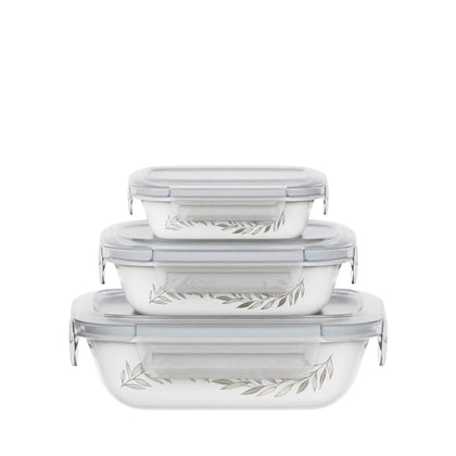 CORELLE Coordinates 6-pc Milkglass Storage Rectangular Set - Silver Crown