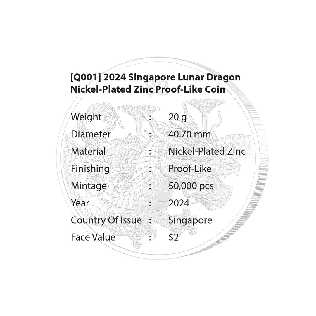 [The Singapore Mint] 2024 Singapore Lunar Dragon Nickel-Plated Zinc Proof-Like Coin (Q001)