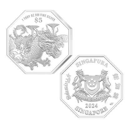 [The Singapore Mint] 2024 Singapore Lunar Dragon 1 troy oz 999 Fine Silver Proof Coin (Q003) by MAS