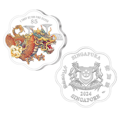 [The Singapore Mint] 2024 Singapore Lunar Dragon 1 troy oz 999 Fine Silver Proof Colour Coin (Q004) by MAS