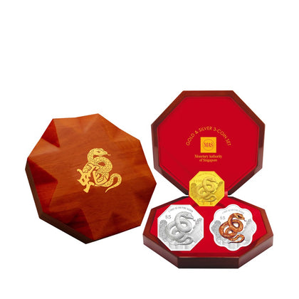 [The Singapore Mint] 2025 Singapore Lunar Snake Fine Gold & Silver Proof 3-Coin Set (R013) by MAS