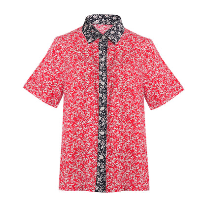 ENRO Short Sleeve Buton-Up Blouse - Red