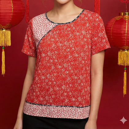 ENRO Floral Contrast Blouse - Red