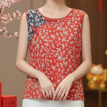 ENRO Sleeveless Floral Top - Red