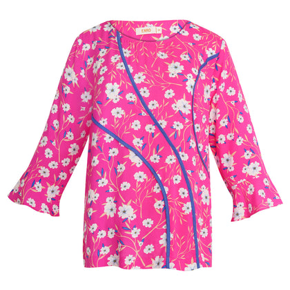 ENRO 3/4 Length Sleeves Floral Blouse - Pink