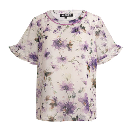 SARRER 3 Layer Wavy Sleeve Top - Floral