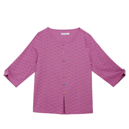 Shockwave Linen Cotton 3/4 Blouse - Pink