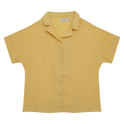 Shockwave Linen Cotton Drop Shoulder Blouse - Yellow