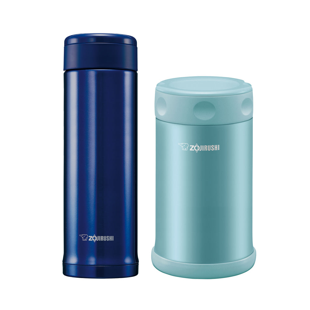 ZOJIRUSHI 0.75L Stainless Steel Food Jar + 0.5L Stainless Steel Vacuum Bottle - Blue