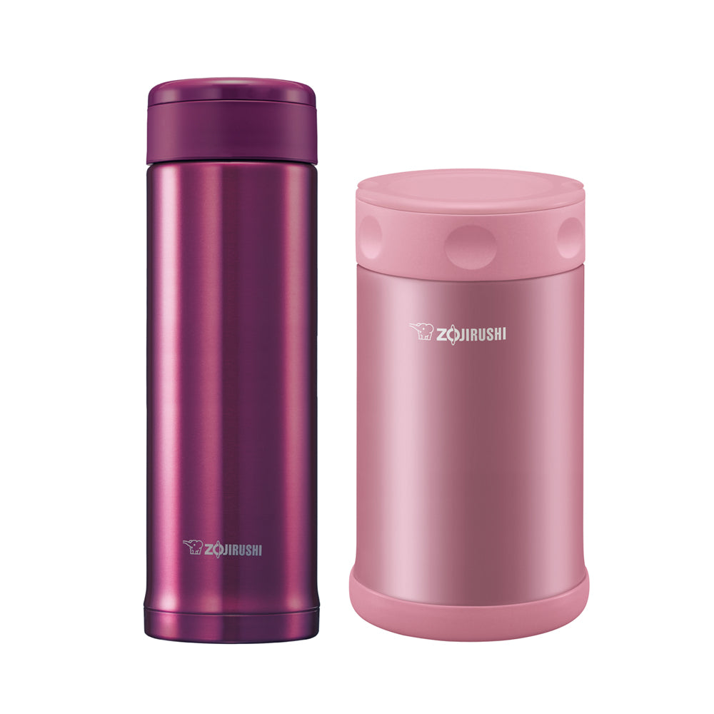 ZOJIRUSHI 0.75L Stainless Steel Food Jar + 0.5L Stainless Steel Vacuum Bottle - Pink