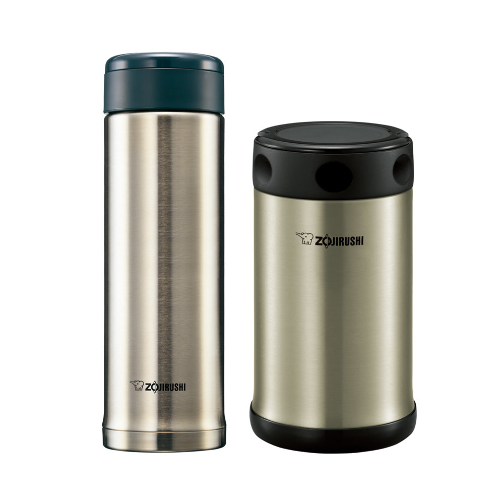 ZOJIRUSHI 0.75L Stainless Steel Food Jar + 0.5L Stainless Steel Vacuum Bottle - Stainless Steel