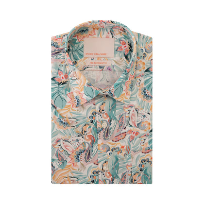 Studio Well Made 60's Satin Digital Print Short-Sleeved Shirt - Teal