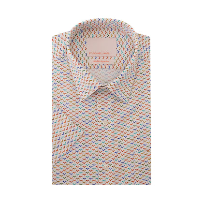 Studio Well Made 60's Satin Digital Print Short-Sleeved Shirt - White