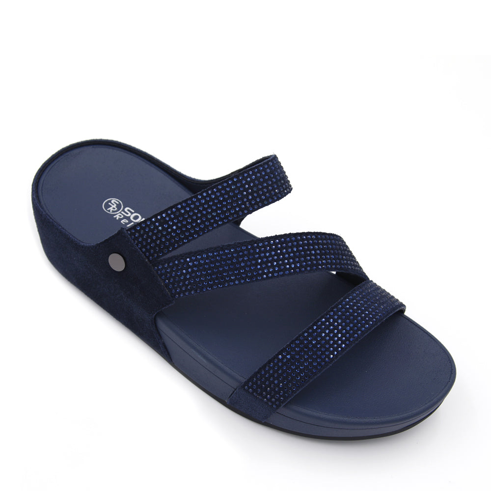 Sole Relief Diamond Embellished Slip-On Sandals - Navy