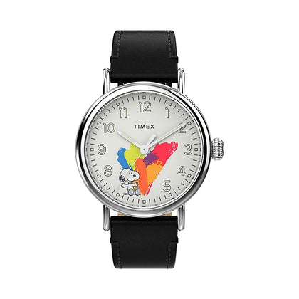 Timex 40mm Snoopy Painted V - Black Strap Watch (TW2V60900)