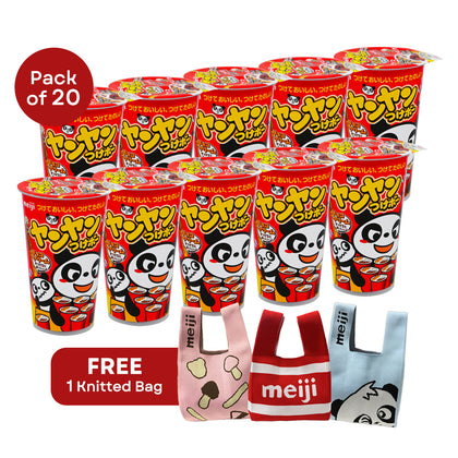 [Online Exclusive Amazing Sale] Meiji Yan Yan Tsukebo Chocolate with Coloured Toppings Pack 48g x 20 Cups + FREE Knitted Carrier Bag