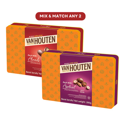 [ONLINE EXCLUSIVE Mix & Match Any 2] Van Houten Dark Milk Assorted/ Almonds Gift Tin 280g (Expired: 05 Dec 2024)