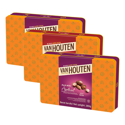 [ONLINE EXCLUSIVE Bundle of 3] Van Houten Dark Milk Assorted/ Almonds Gift Tin 280g (Expiry: 24 FEB 2025)