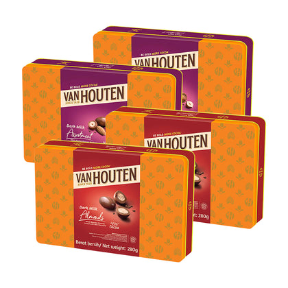 Van Houten Dark Milk Assorted/ Almonds Gift Tin 280g (Short Expiry) – [11.11 Limited Time Bundle of 4]