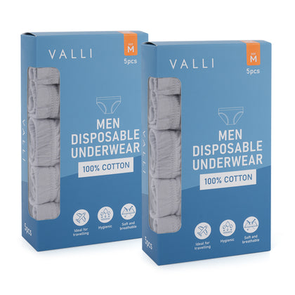[Bundle of 2] VALLI 100% Cotton Disposable Briefs (5-pc Pack) - Grey