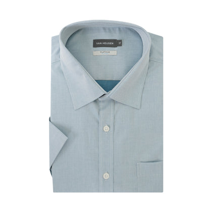 Van Heusen 100% Cotton Platinum Collection Short-Sleeved Shirt - Blue
