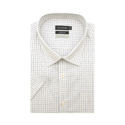 Van Heusen 100% Cotton Short-Sleeved Shirt - White Checkered