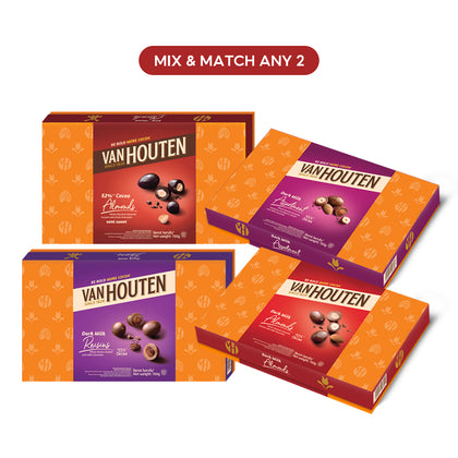 [ONLINE EXCLUSIVE Bundle of 2] Van Houten Assorted Chocolates - 150g | Almonds | Assortment | Raisins | 52% Cacao Almonds