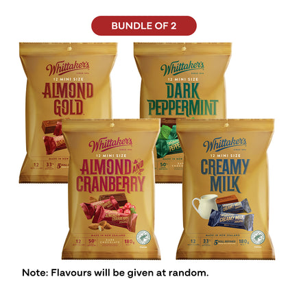 Whittaker’s 12 Mini Size Chocolate Bars Fun Pack 180g – [11.11 Limited Time Bundle of 2]
