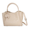SARRER Leather Woven Tote with Detachable Long Strap - Beige