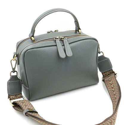 SARRER Leather Crossbody Bag with Detachable Long Strap - Grey
