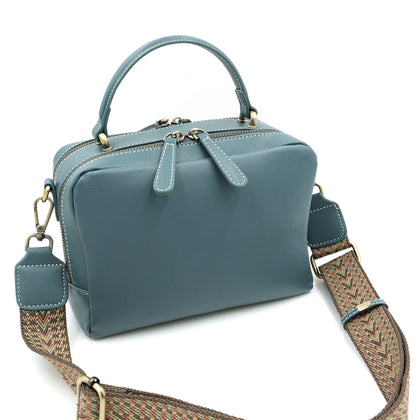 SARRER Leather Crossbody Bag with Detachable Long Strap - Blue