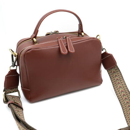 SARRER Leather Crossbody Bag with Detachable Long Strap - Brown
