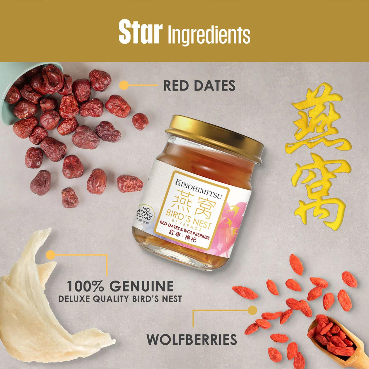 Kinohimitsu Bird's Nest with Red Dates & Wolfberries 75ml x 6 Bottles - Bundle of 3