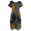 Tune Up Short-Sleeve Dress with Vintage Prints (Free Size) - Blue Yellow
