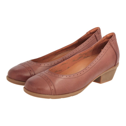 Barani Brown Leather Heels (Short, Perforated Lining)
