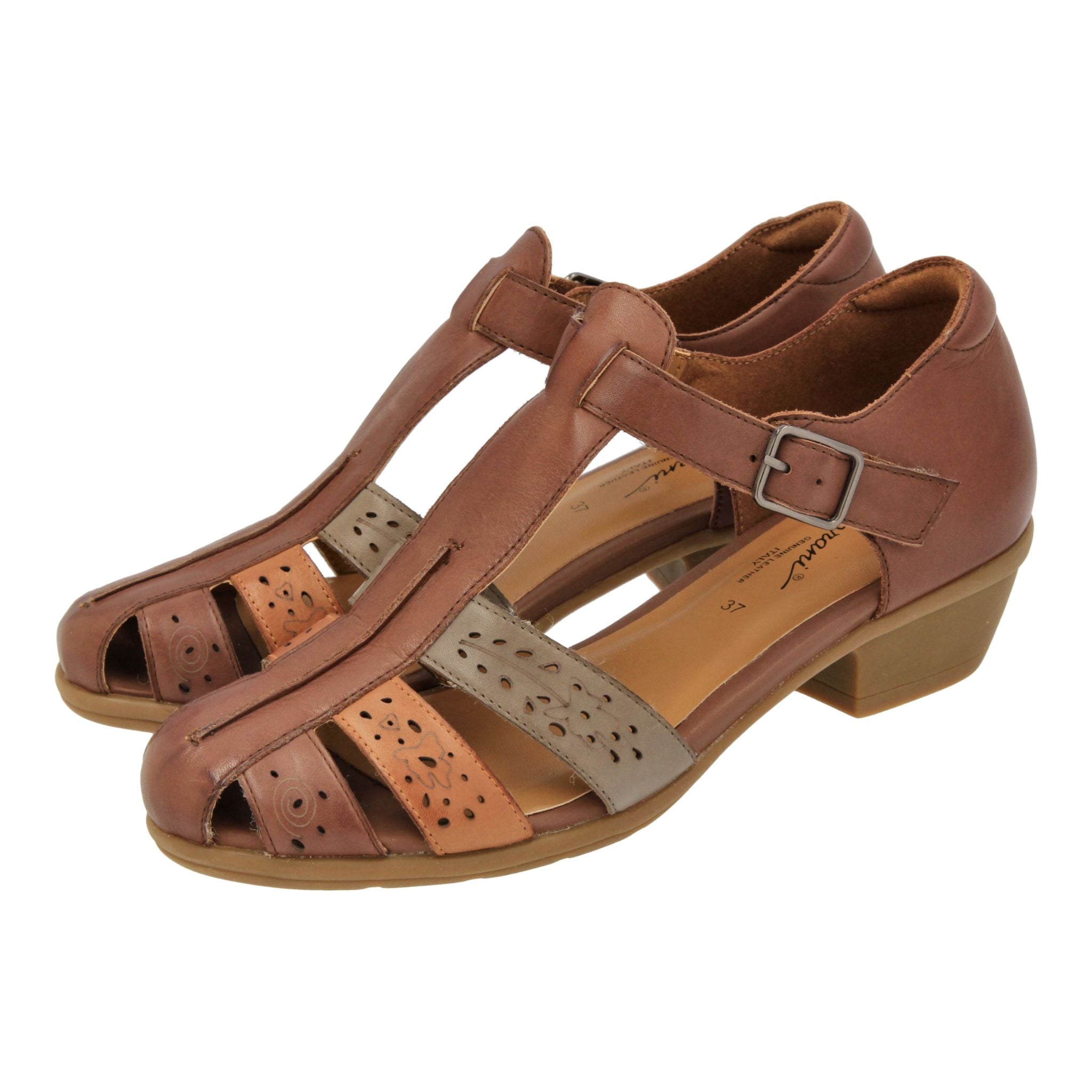 Barani Brown Leather Heeled Sandals (Short)
