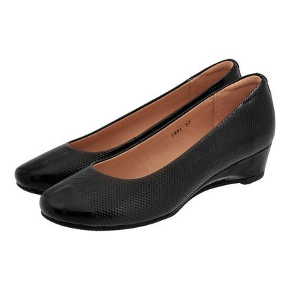Caratti Black Leather Wedged Heels (Short)