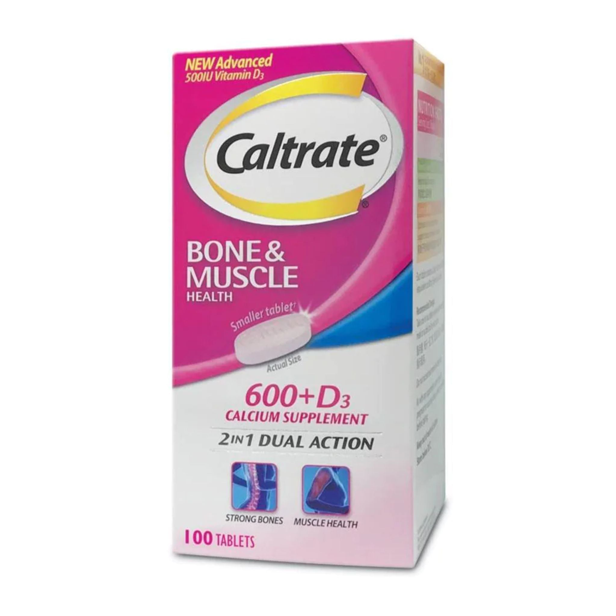 CALTRATE Bone & Muscle 600+D3 Calcium Supplement 2 in1 Dual Action 100 Tablets