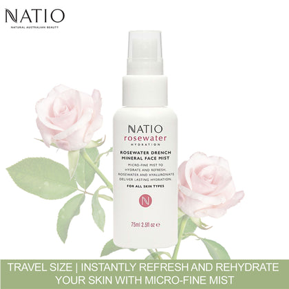 Natio Mini Rosewater Drench Mineral Face Mist 75ml