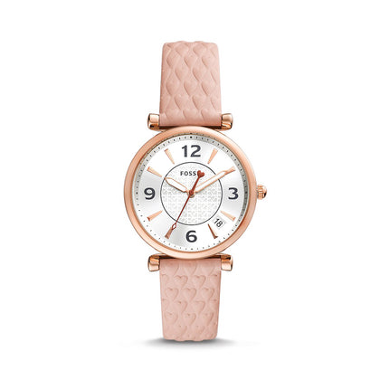 Fossil Carlie Three-Hand Date Blush Leather Watch